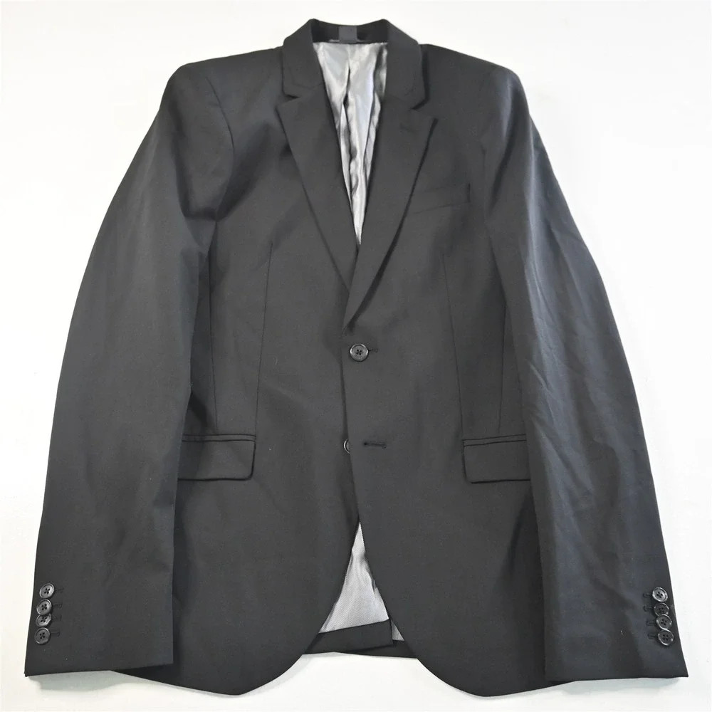 Armani Exchange 40L Black Stretch Wool Mens Blazer Suit Jacket Sport Coat